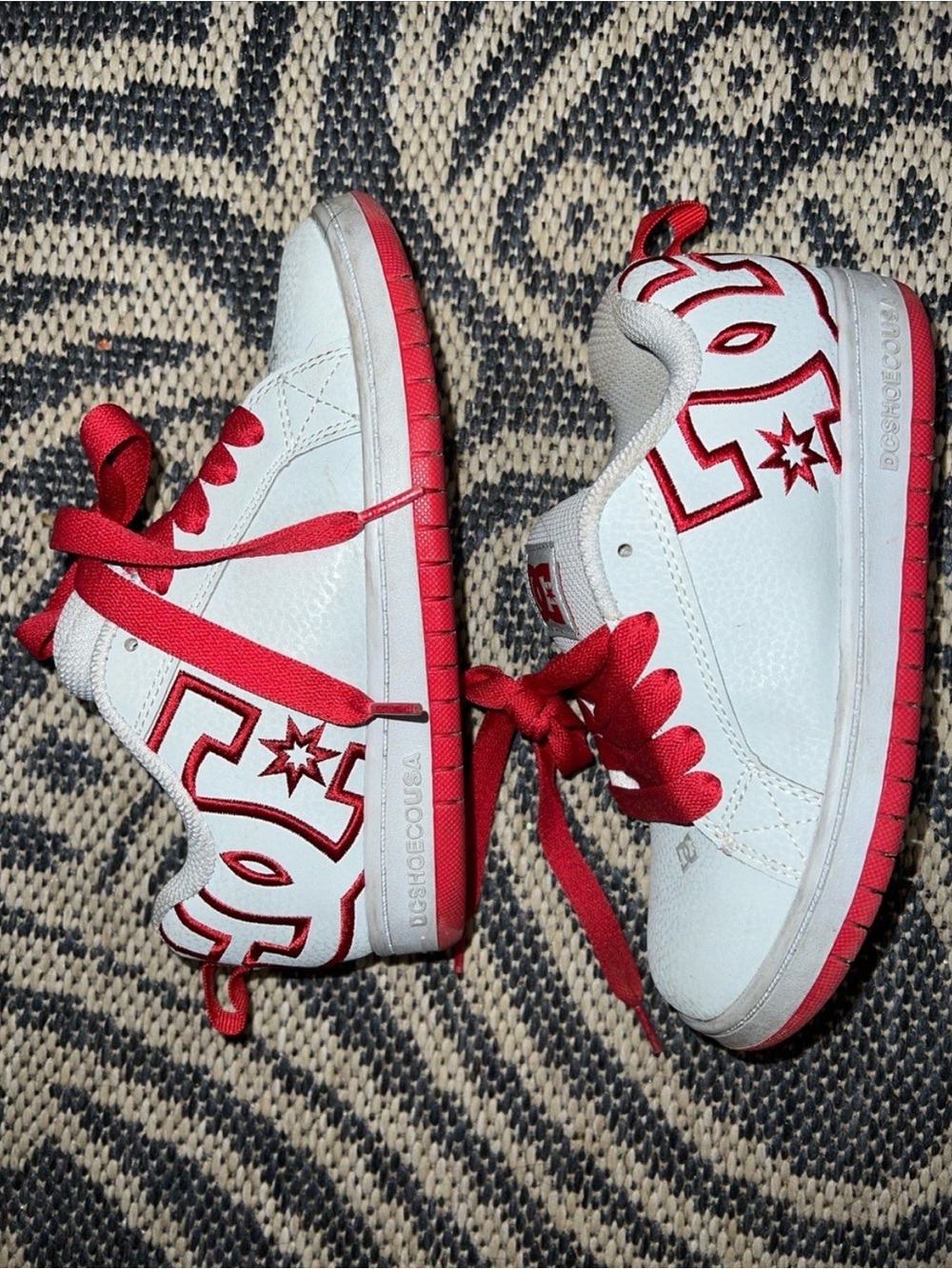 DC Kids Grey and Red Low-Top Sneakers